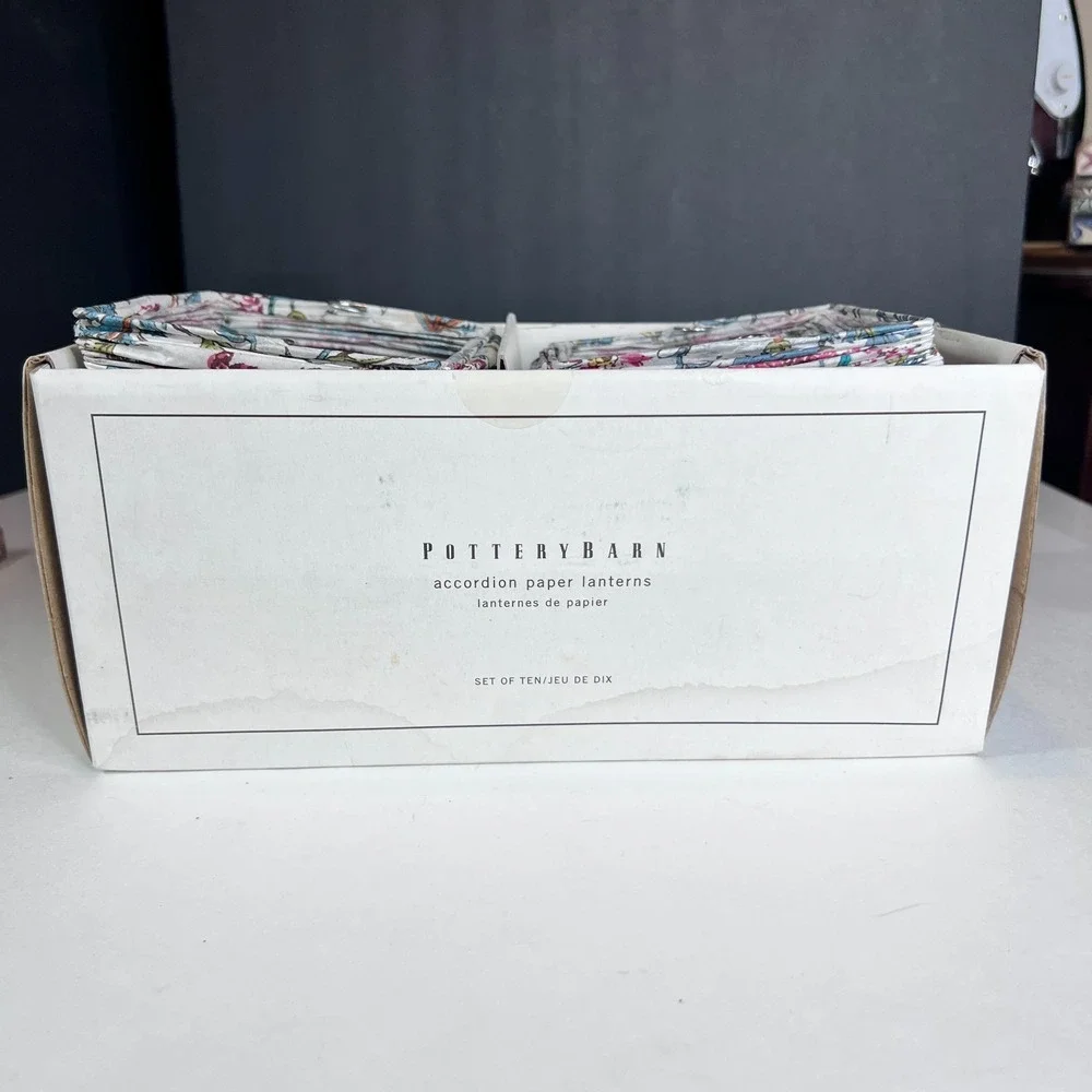 Pottery Barn Accordion Paper Lantern Shade Set Of 10 Rectangle Floral Red Blue
